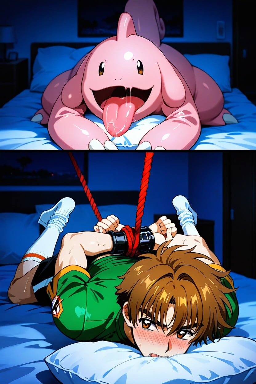 Lickitung Sock Fetish, Syaoran Li From The Anime Cardcaptor Sakura, Syaoran Li‘s Socks Near Lickitung’s Mouth AI Gay Porn