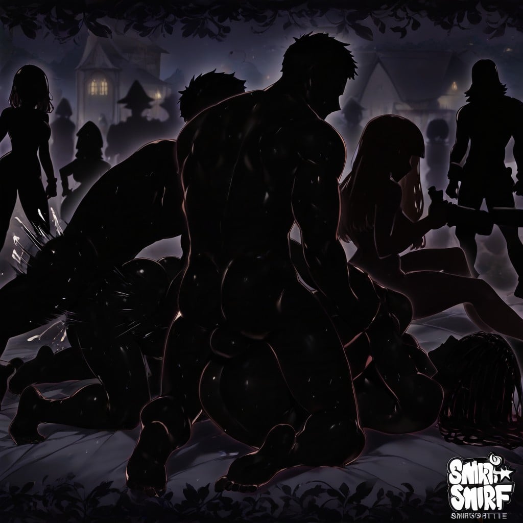 Dark Silhouette Skin, Backlit, Smurf Orgy AI Gay Porn