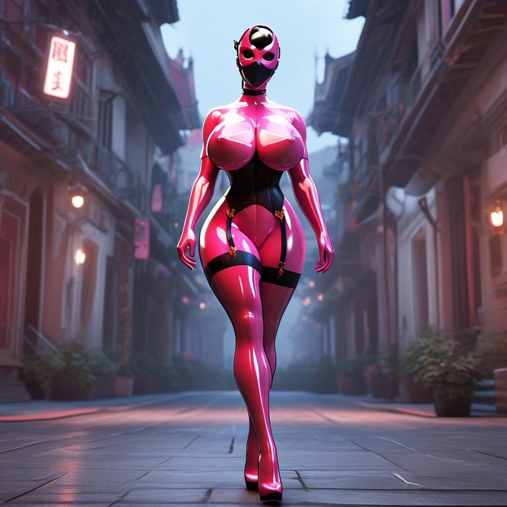Hard Light, Large Ass, Pink Tight Leather Harness AI Porn