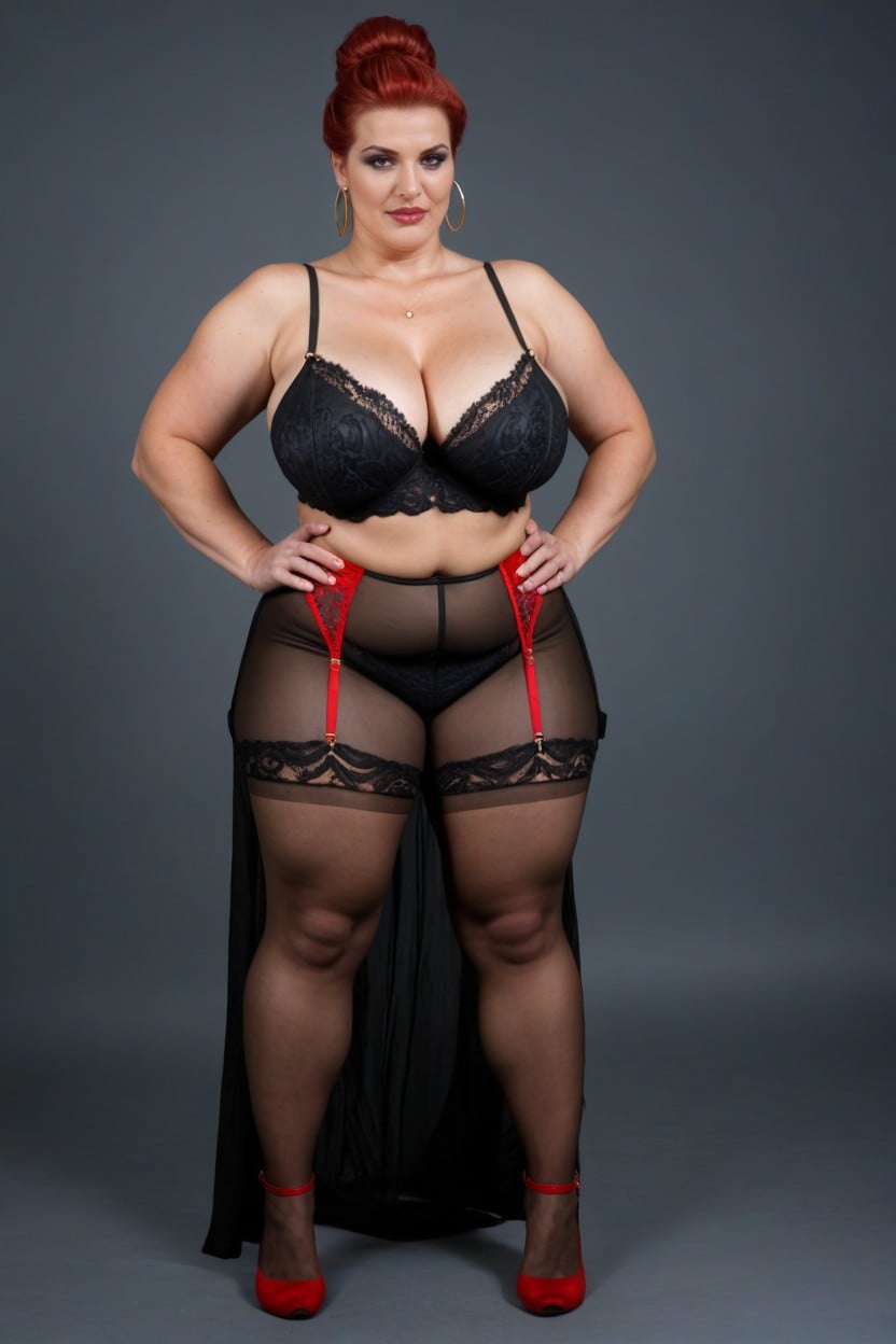Patterned Stockings, Jewish Milf, Light To Medium Skin Tone BBW AI Porn