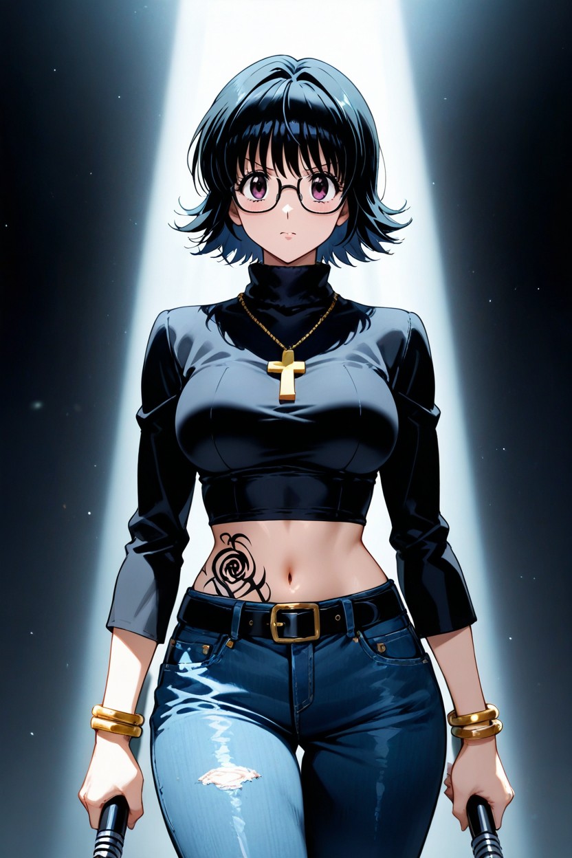 Cinematic, 18+, Black Turtle Neck Crop Top AI Porn