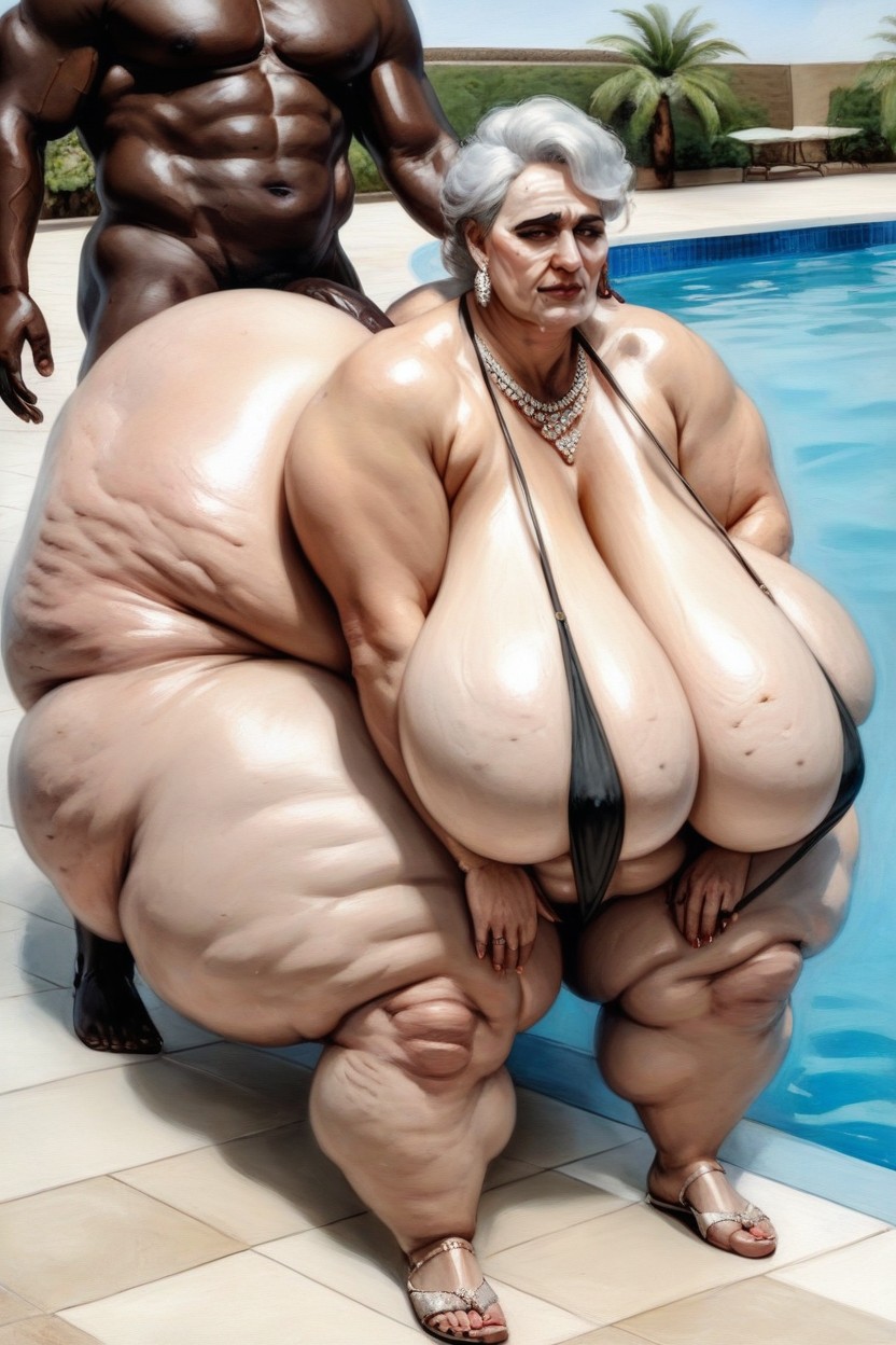Ssbbw British Gilf, Massive Round Ass, Posición Prona Porno IA
