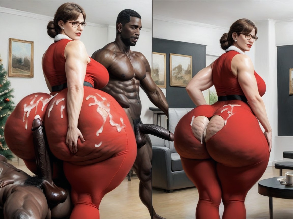 Gigantic Ass, Dick In Between Woman's Ass Cheeks, Wohnzimmer KI Porno