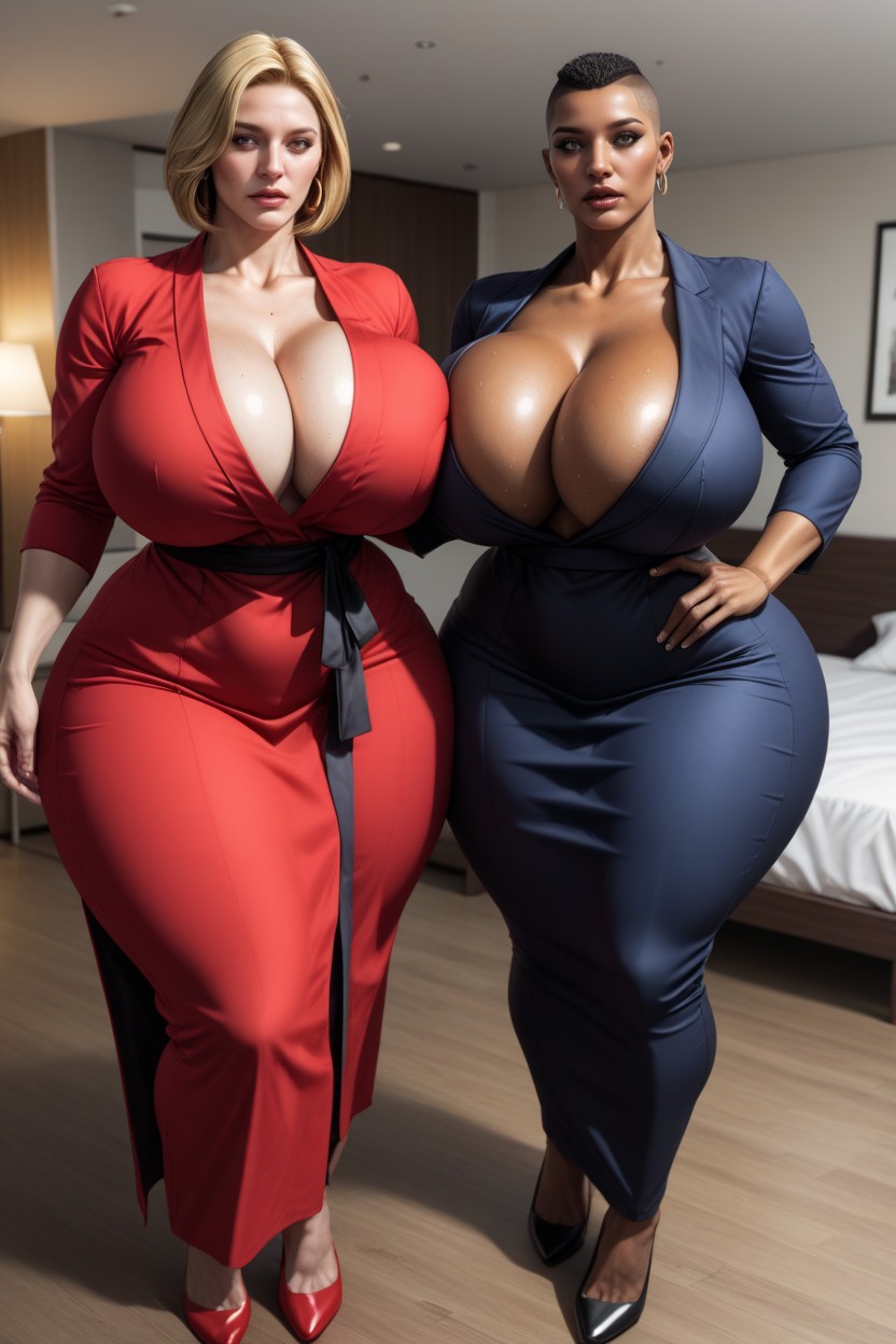 2 People, Bathrobe, Dark Brown Skin AI Porn