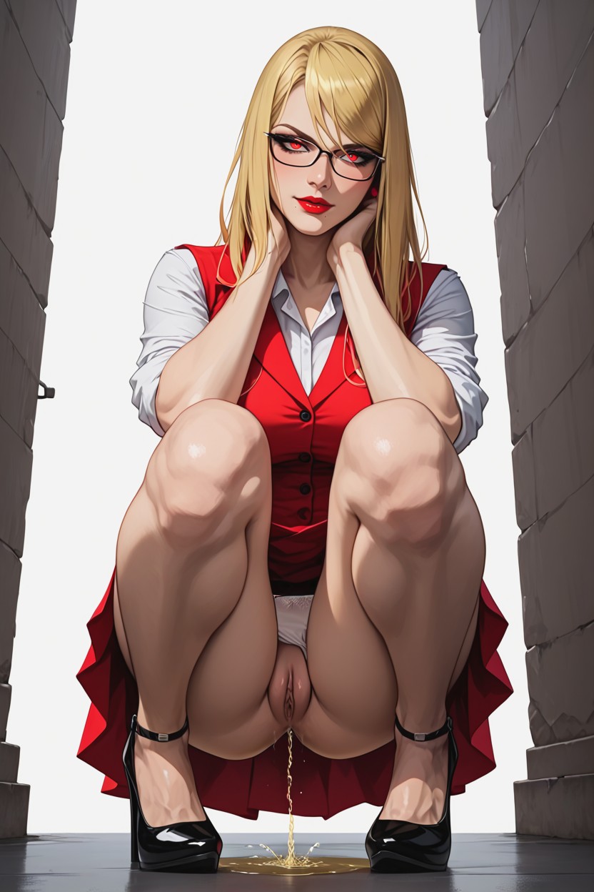 Smoky Eyes, Pee From Pussy, Red Dress Hentai AI Porn