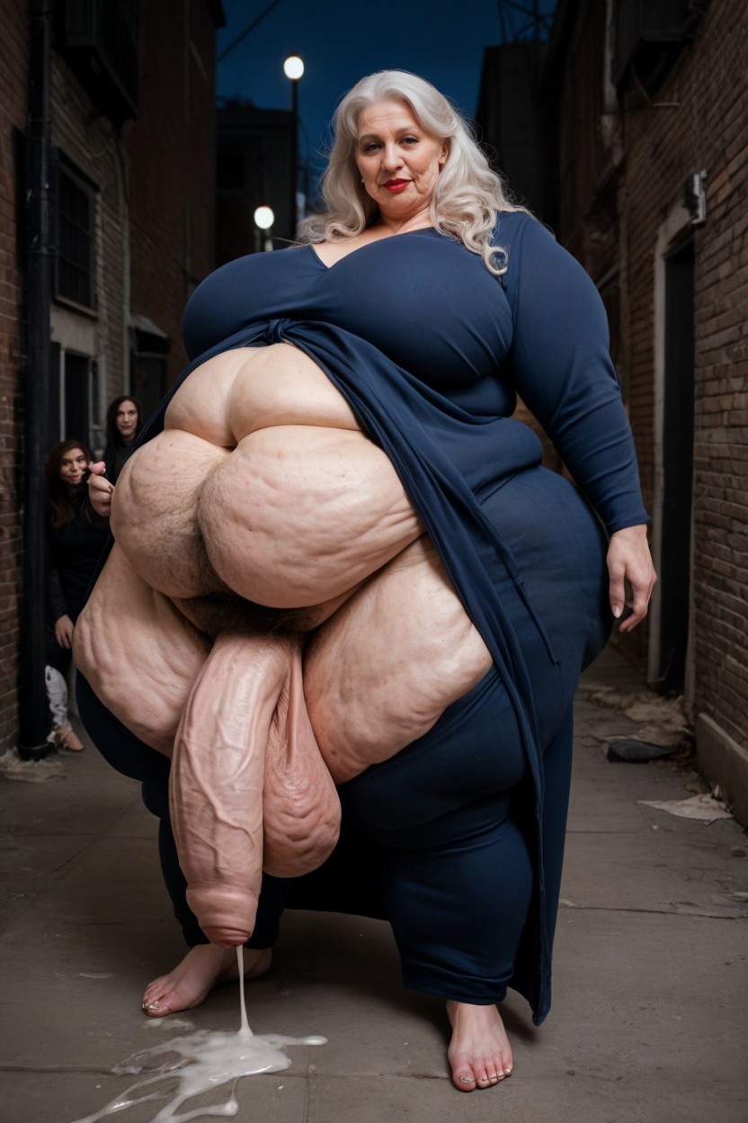 Giantness Woman, Big Belly, White Hair AI Porn