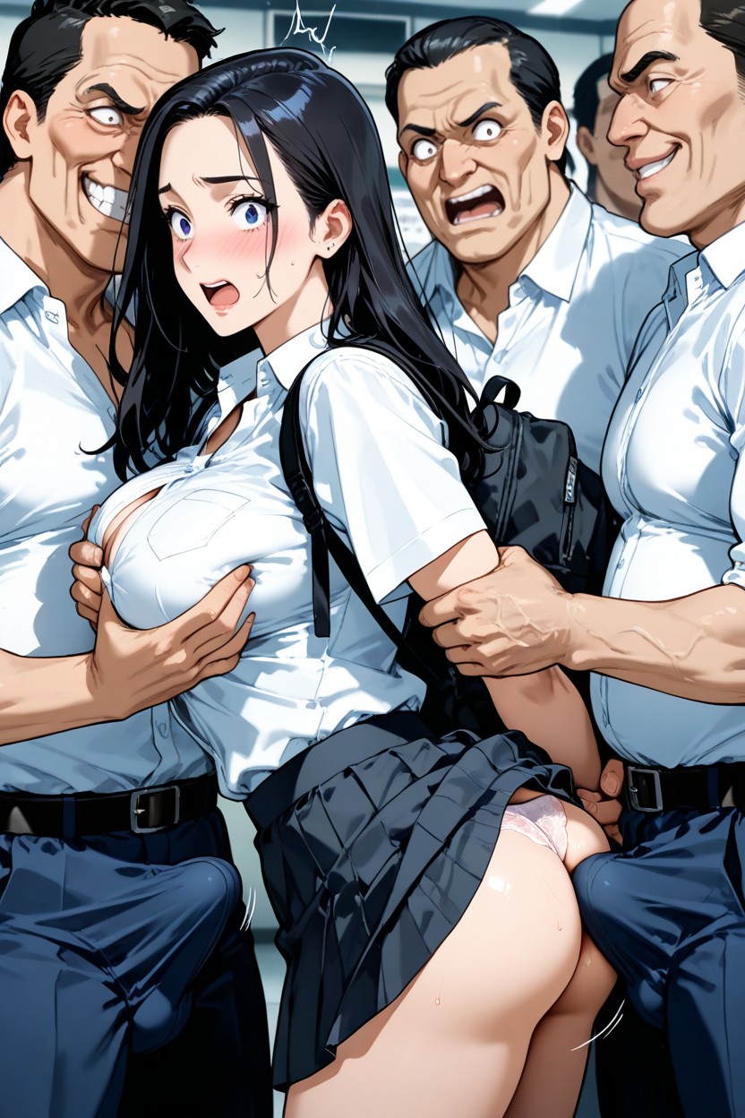 Men Are Grabbing Her Chest Under Her Shirt, Men Groping Her Ass, Erection Under Clothes Hentai AI Porn