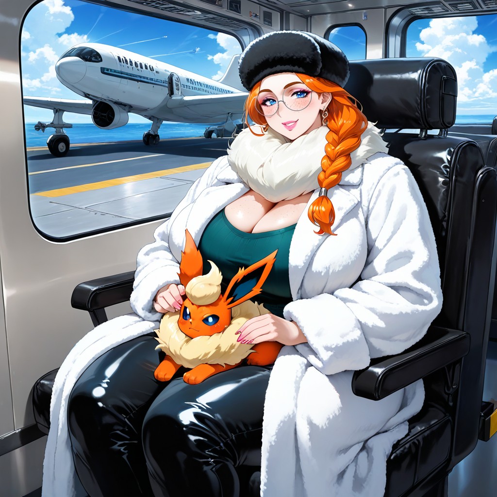 Bright Red Cheeks, Flareon On Woman's Lap, Commercial Flight Atmosphere Porno gay IA