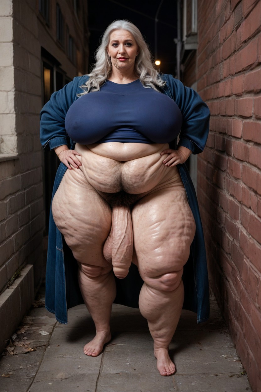 White Hair, Hyper Hairy Chest Hair Extremely Massive Long Bulge Through Clothing, Hyper Hair Legs AI Porn