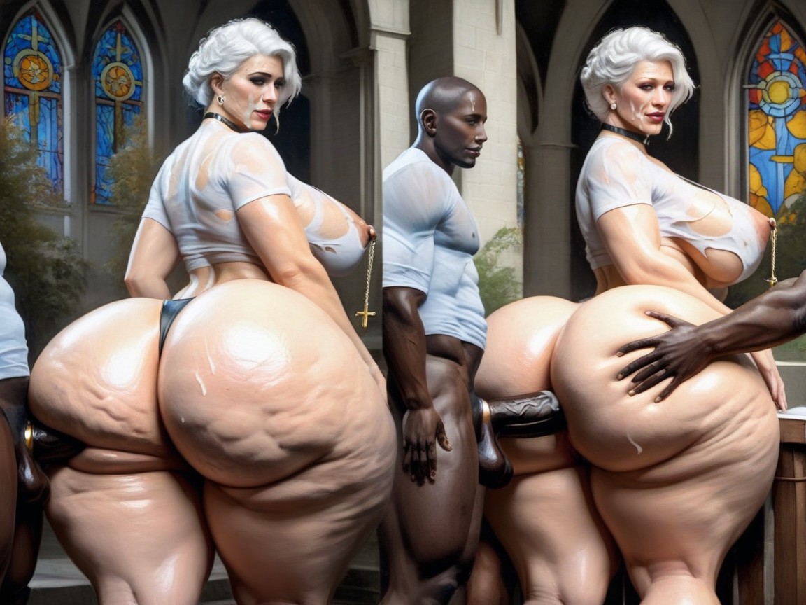 White Hair, Light Cellulite Thighs, Hand On Butt AI Porn