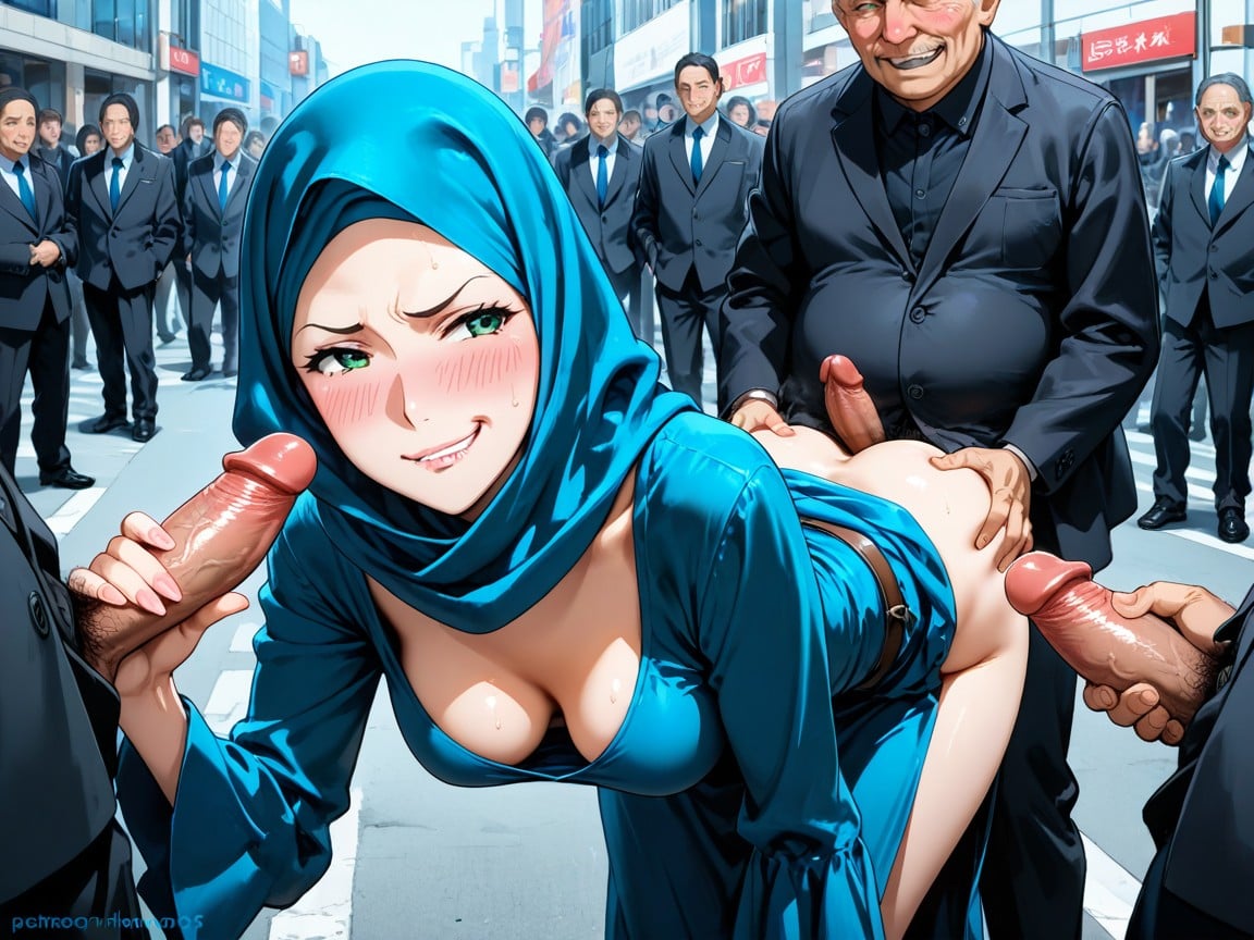 Hijab, Smirk, Old Men Watching Closely Her Ass Hentai AI Porn