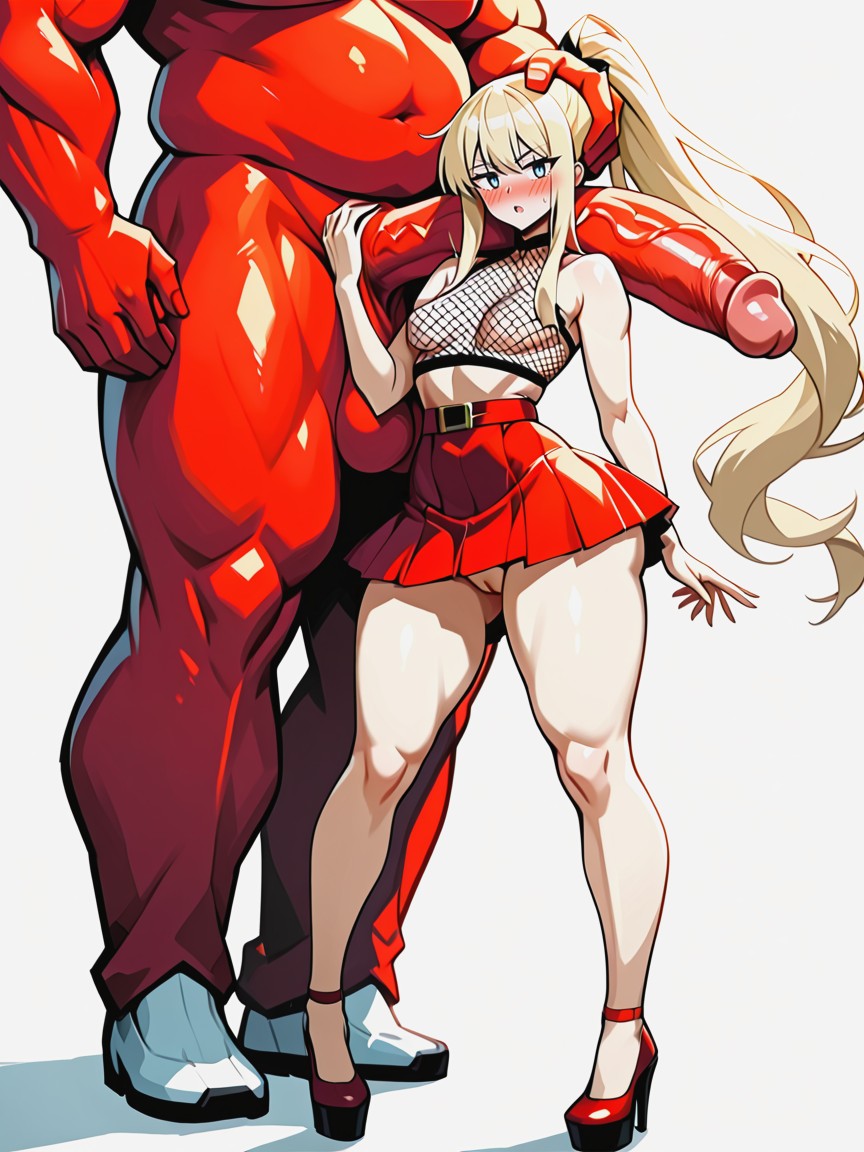 Front View, Hyper Gigantic Man Standing Behind Woman, Hyper Rounded Bubble Butt AI Porn