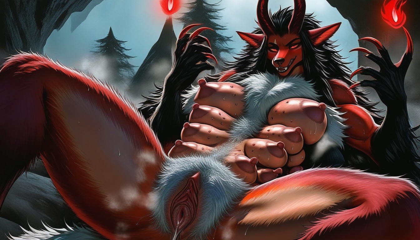A Back With Rich White Fur, Multi Tits, Hairy Beast Porno IA Furry