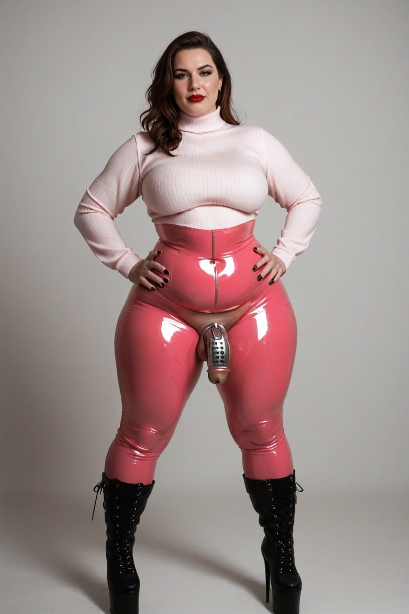 Black Eyeliner, Revealing Latex Top, Messy Hair Shemale AI Porn