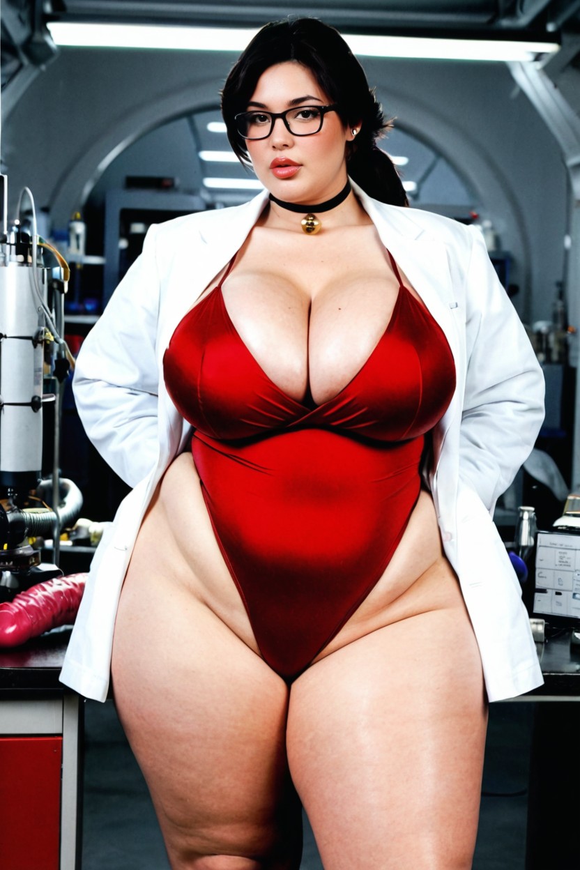 Horny, Huge Mechanical Device In The Background, Side View BBW AI Porn