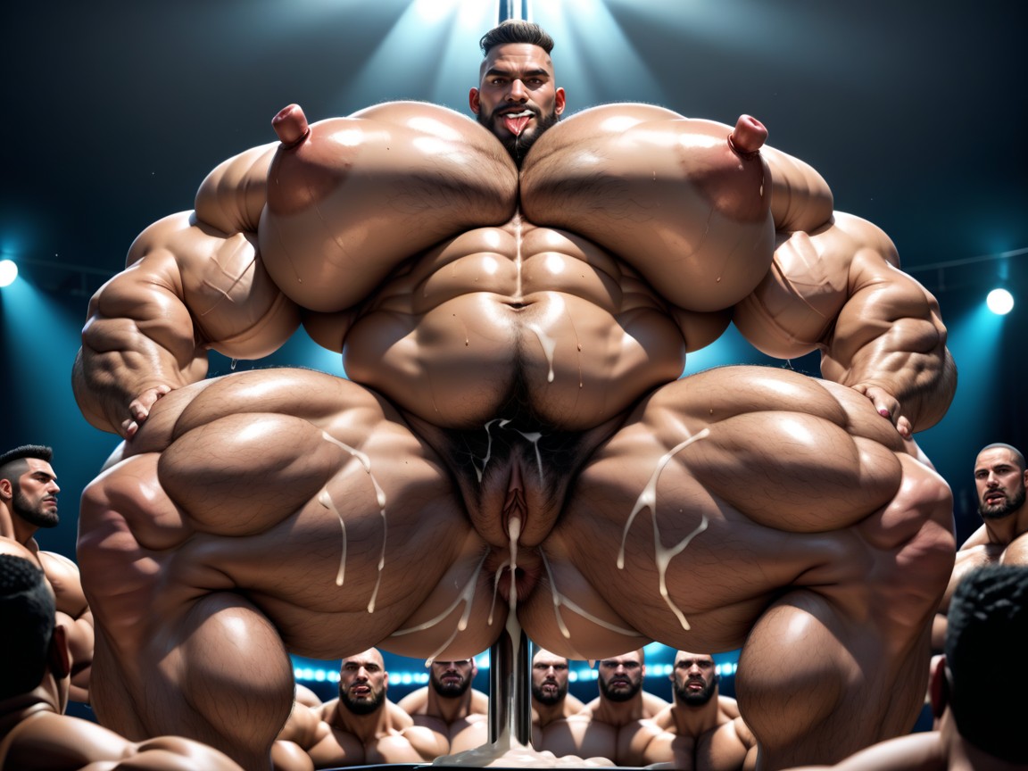 Dripping Gaped Cunts And Assholes, Big Pecs, Hyper Bulky AI Porn