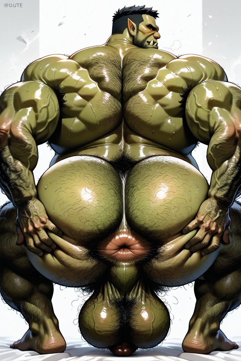 Very Black Hair, Green Skin, Hairy Armpits AI Gay Porn