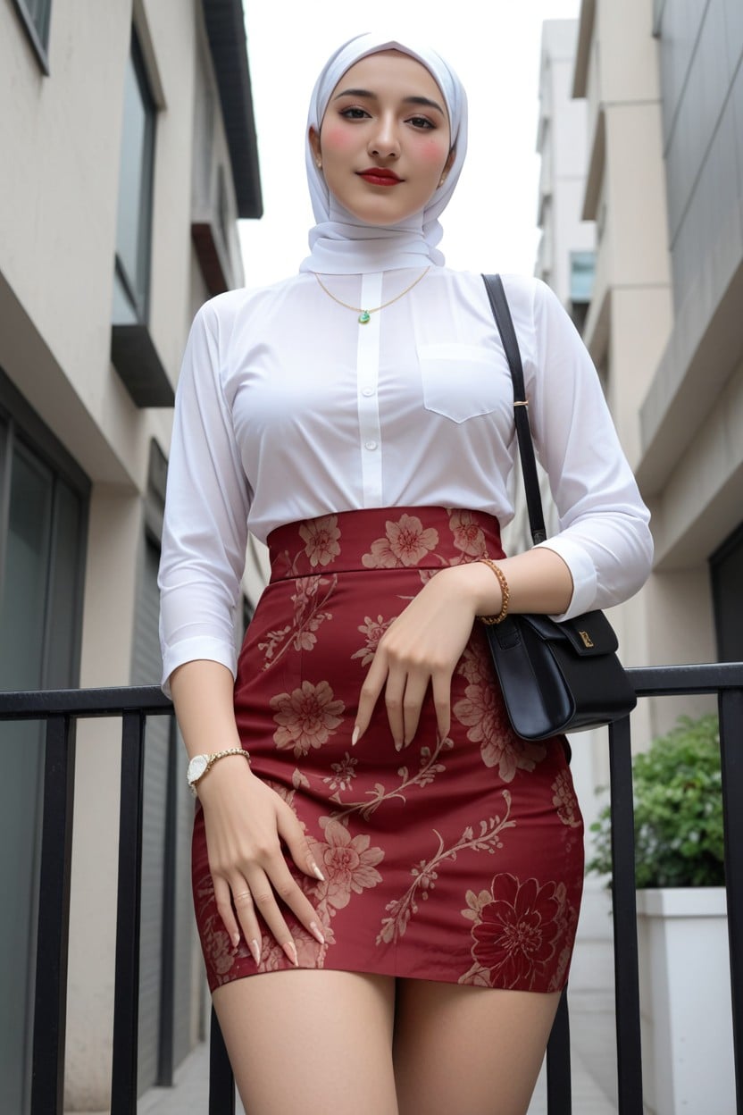 Holding Skirt Hem, Barely Smile, Charming Face Asian AI Porn