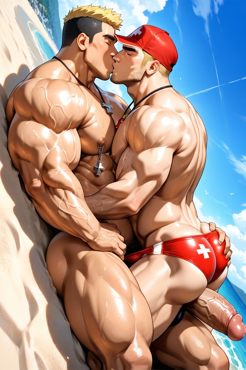 Large Ass, Beach, Naked AI Gay Porn