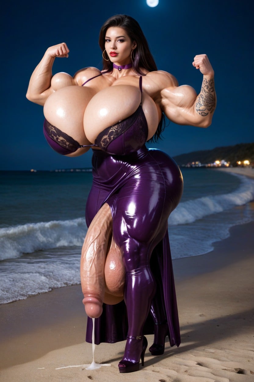 Purple Heels, Super Huge Muscles, Gigantic Breasts Porno IA transsexuelle