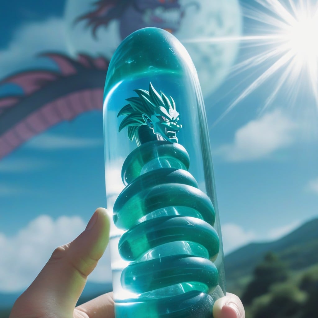 Sunlight, Wailing Ghostly Faces Inside Glass Dildo, Dragon Ball Anime Art Style AI Porn