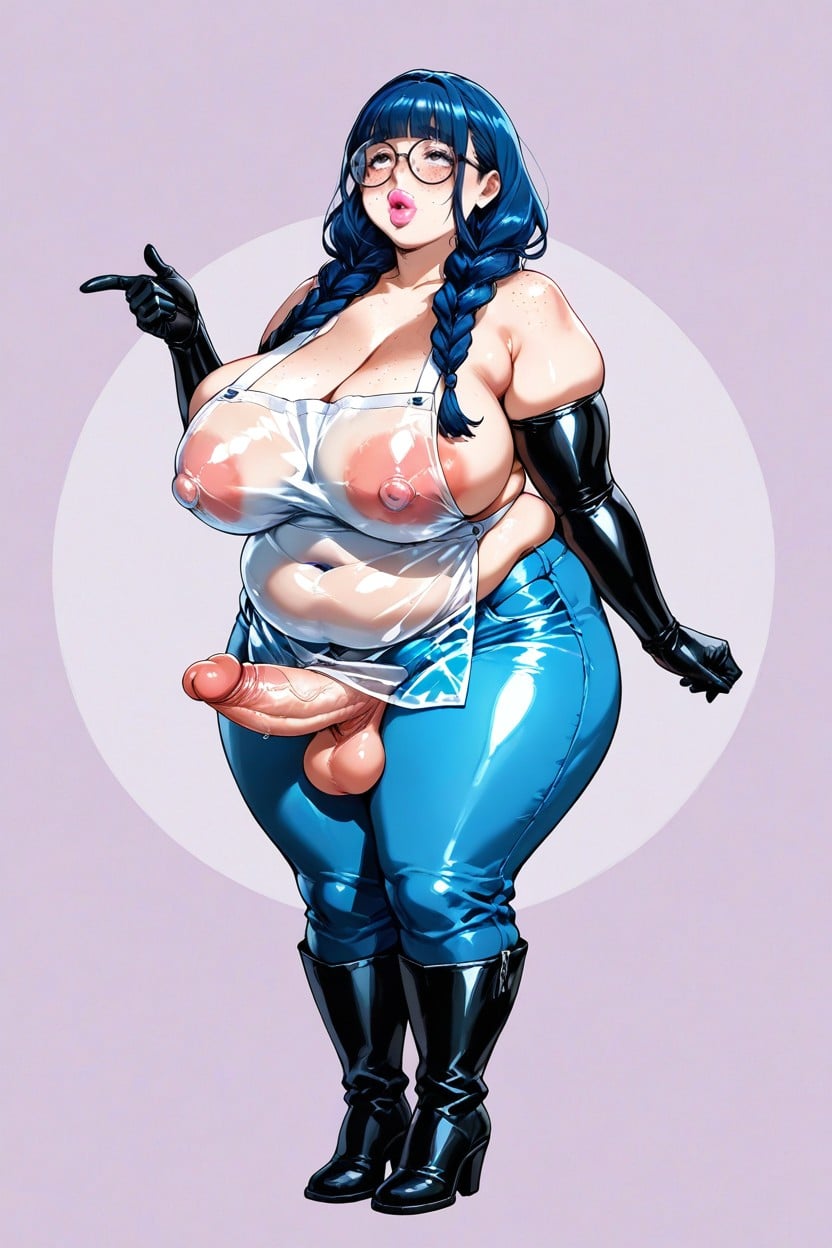 Full Length Pants, Blue Hair, Fat Woman Hentai AI Porn