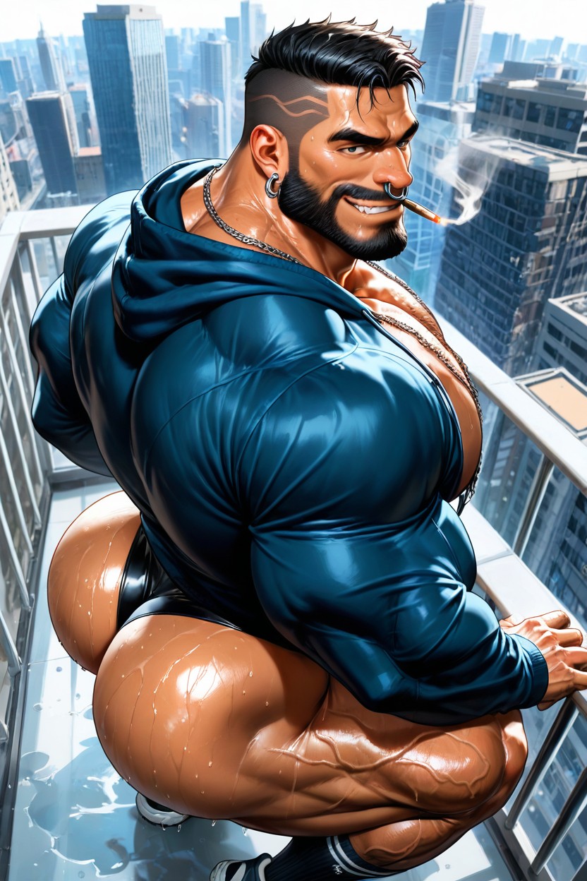 Big Earrings, Long Black Beard, Expresión Arrogante Porno gay IA