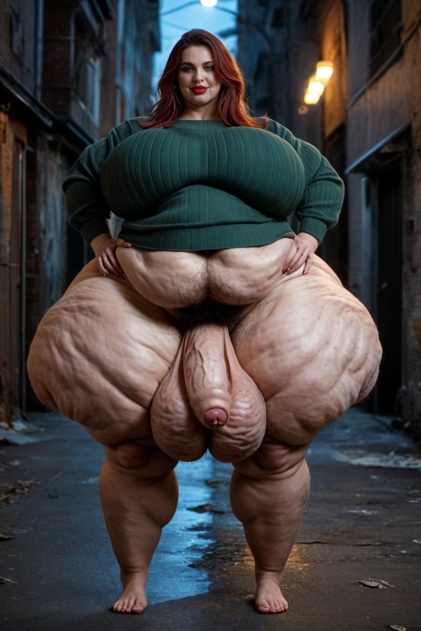 Cellulite Legs, Long Oversized Green Long Sleeve Sweater, Plump Lips AI Porn
