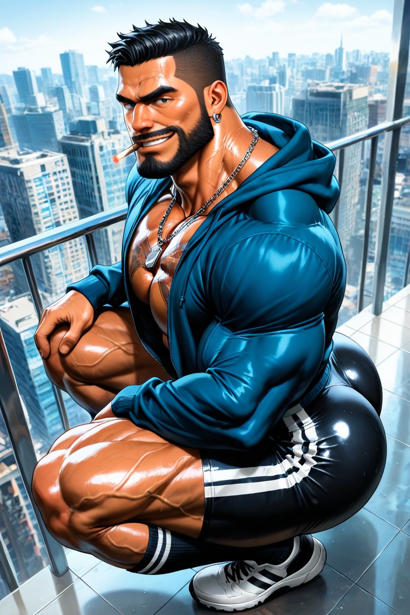 Hyper Muscular Body, Veiny Arms, Square Jaw Porno gay IA
