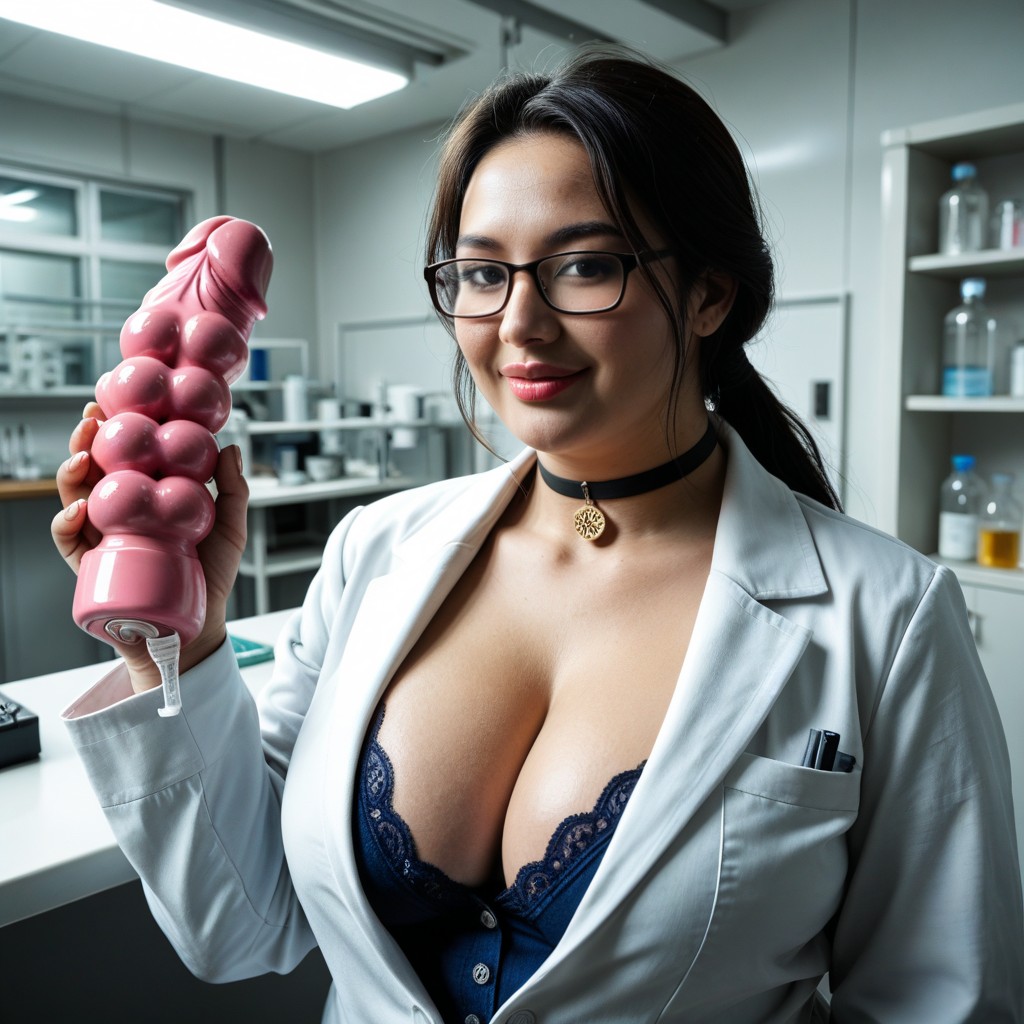 Thick Black Framed Glasses, Plumper, Low Ponytail BBW AI Porn