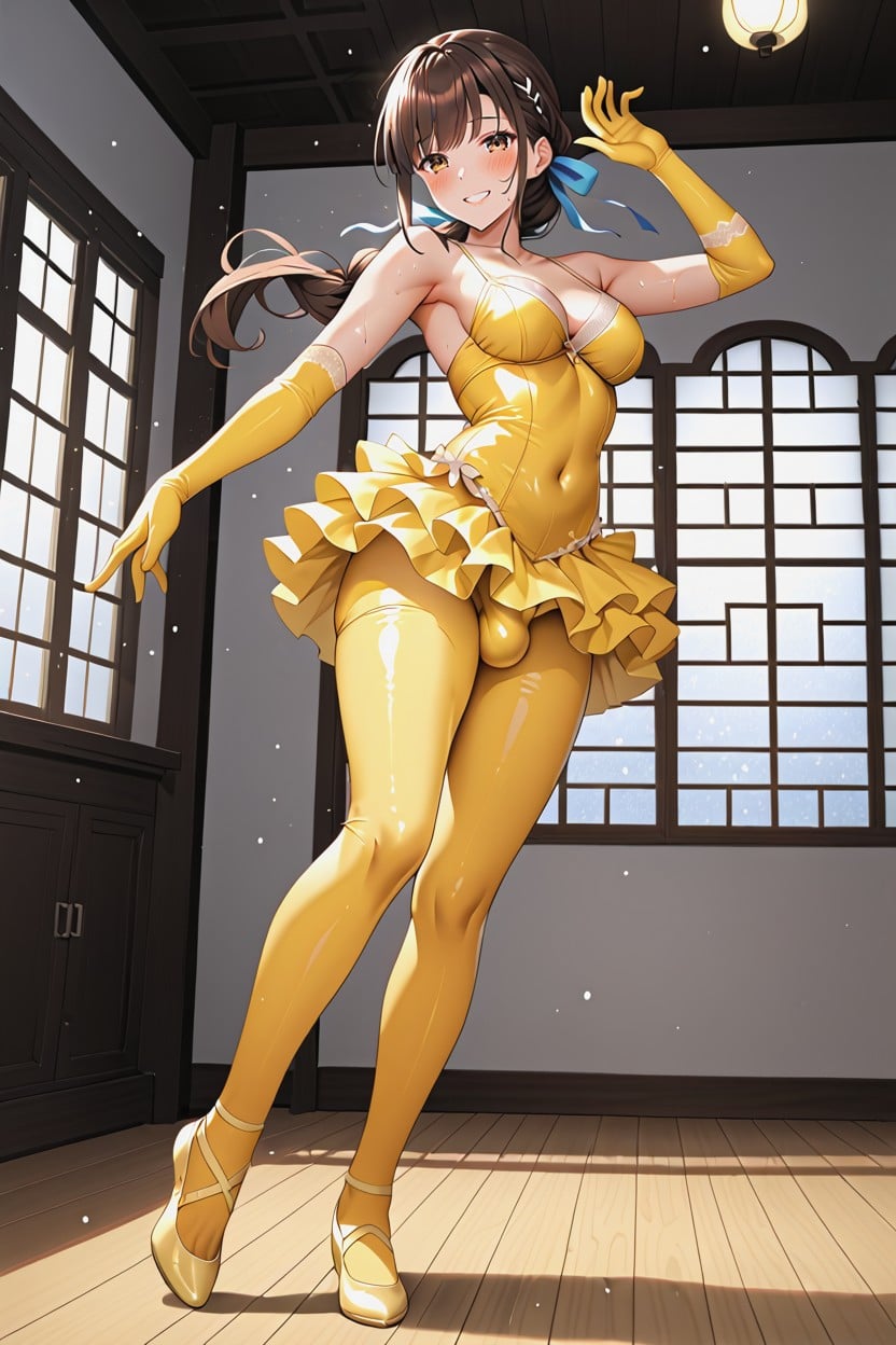 Brunette Long Permed Hair, Smile, Snowing Outside Window Hentai AI Porn