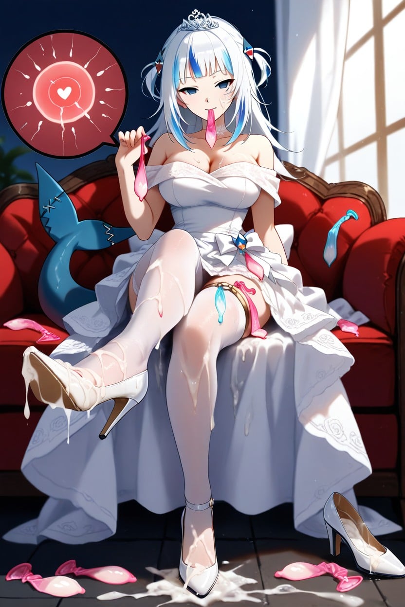 Clothes Covered On Semen, Empty Eyes, Legs Crossed Hentai AI Porn
