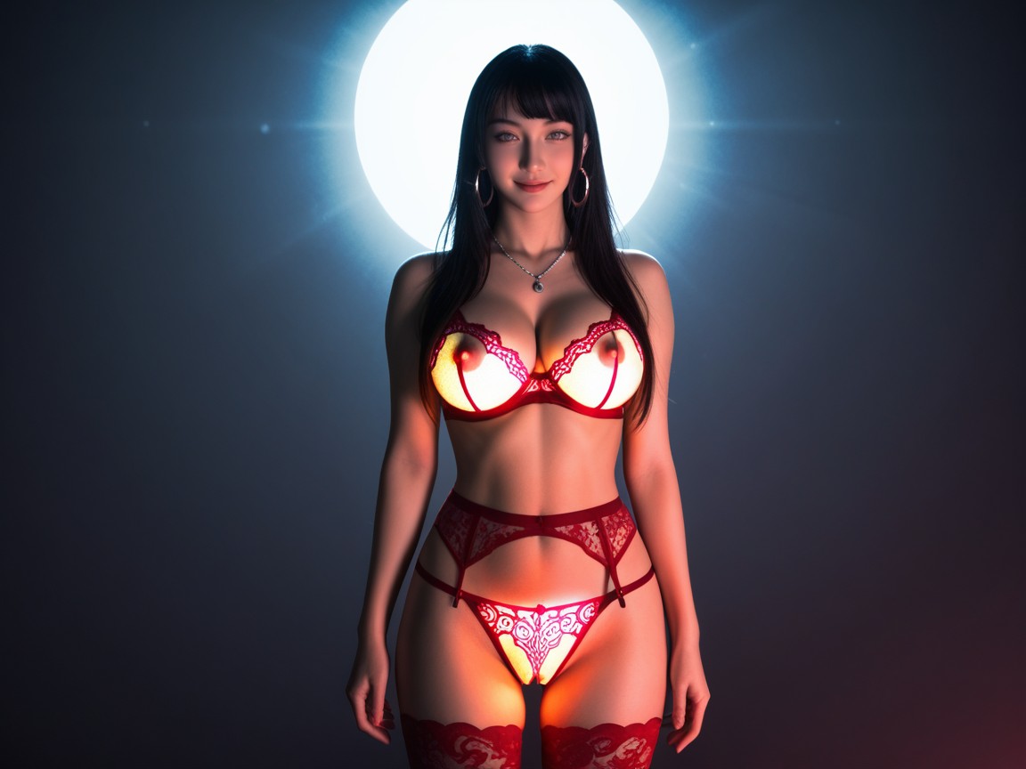 Glowing Lingerie, Exposed Breasts, Hyper Realistic Asian AI Porn