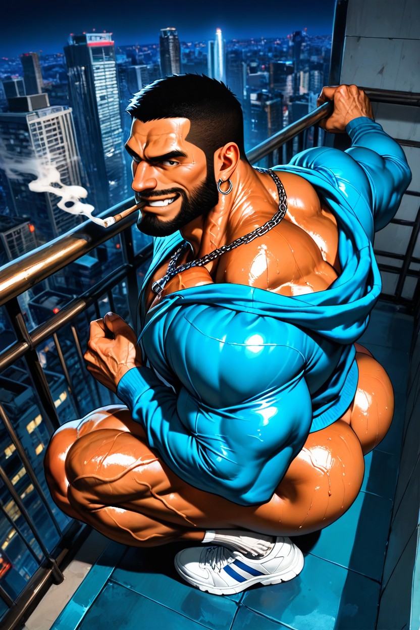 Squatting, Top Down, Smoking AI Gay Porn