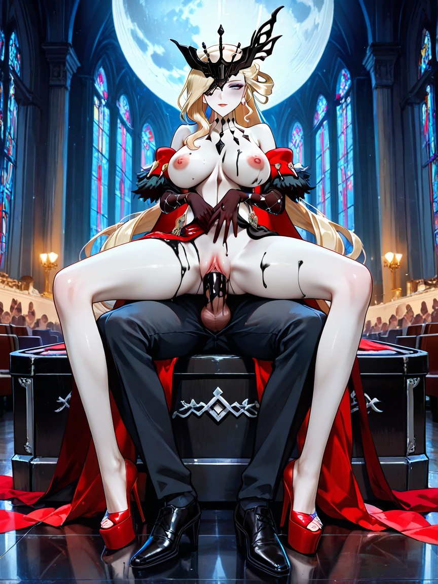 Woman Extremely Smoky Eyes, Luxury Church, Night Hentai AI Porn