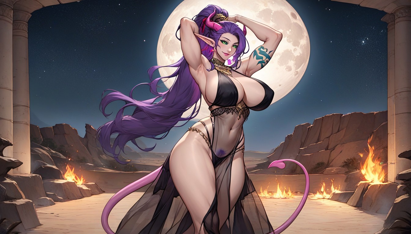 Purple Haired, Waist, Sheer Clothes AI Porn