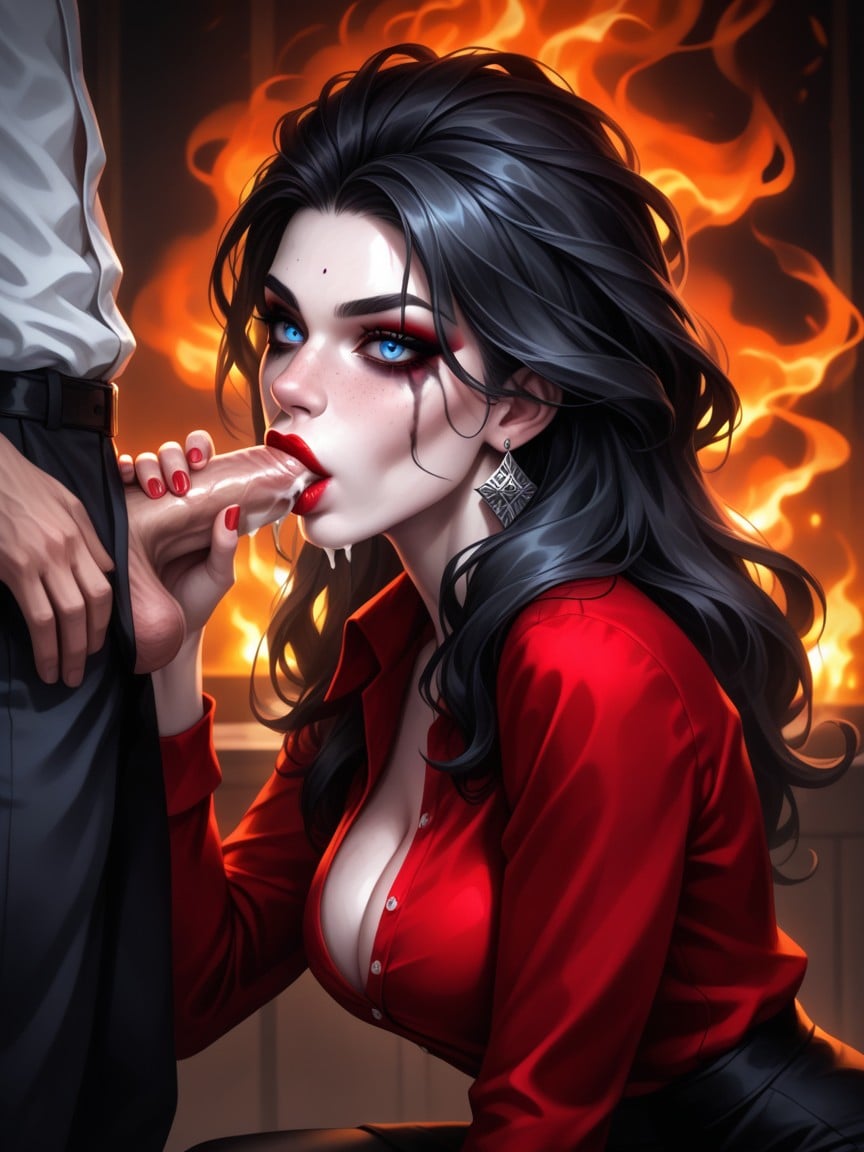 Handjob, Sucking Cock, Unbuttoned Hentai AI Porn