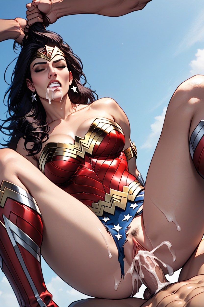 Torn Wonder Woman Costume, Hair Pulling, Interracial AI Porn