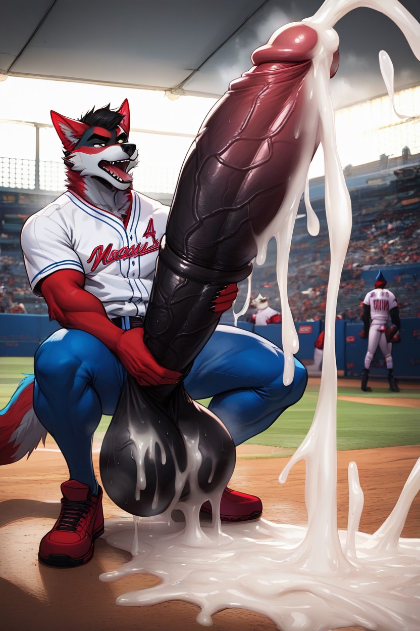 Floor Flooded With Cum, Baseball Uniform, Skinny Furry AI Porn