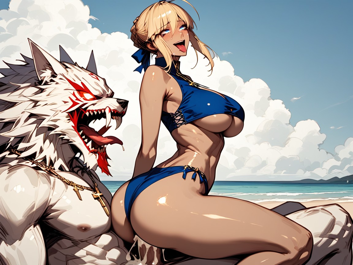 Anime Style, Sandy Beach, Expressive Eyes Hentai AI Porn