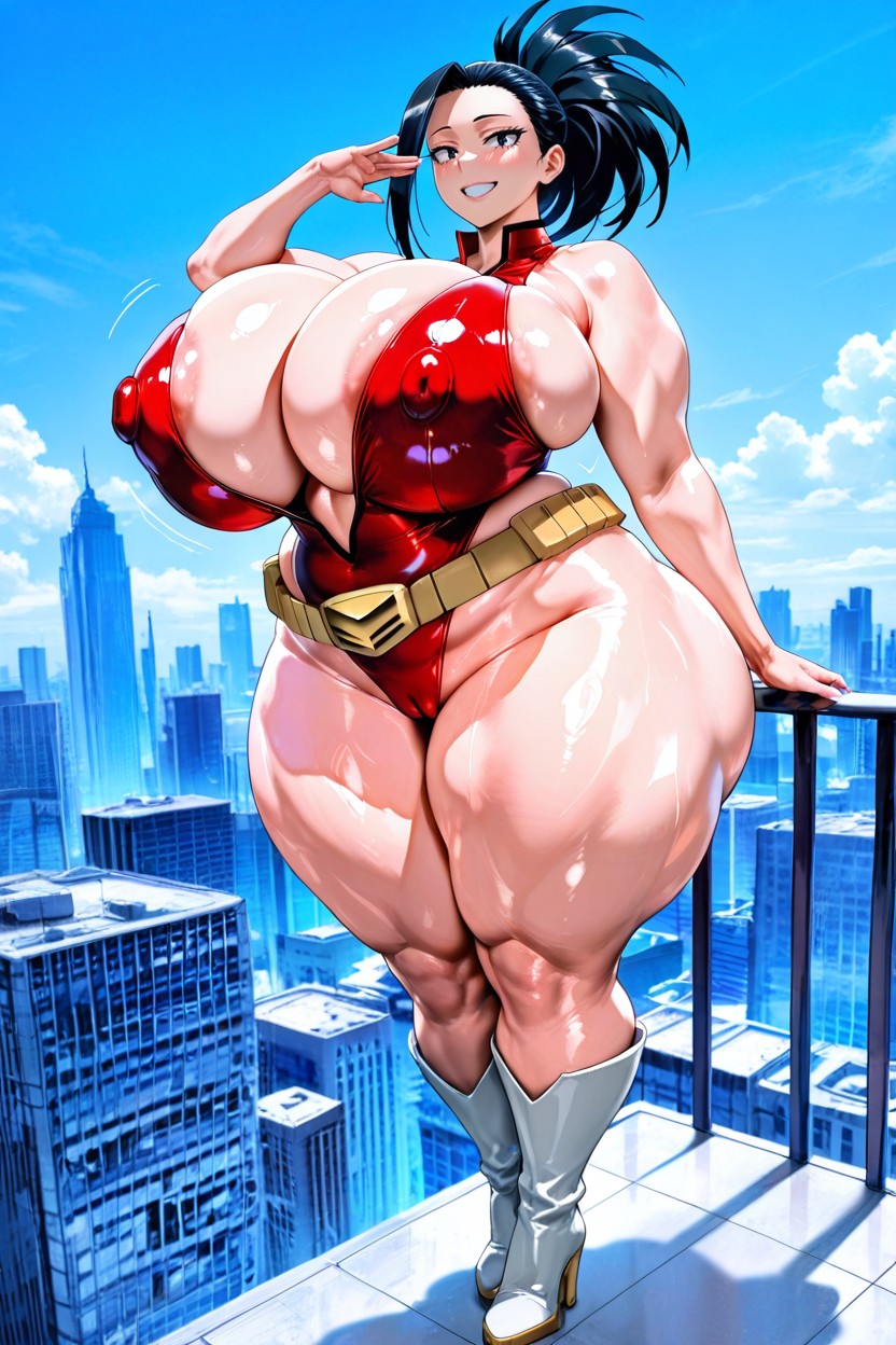 Momo Yaoyorozu From My Hero Academia, Bare Legs, Sideboob AI Porn