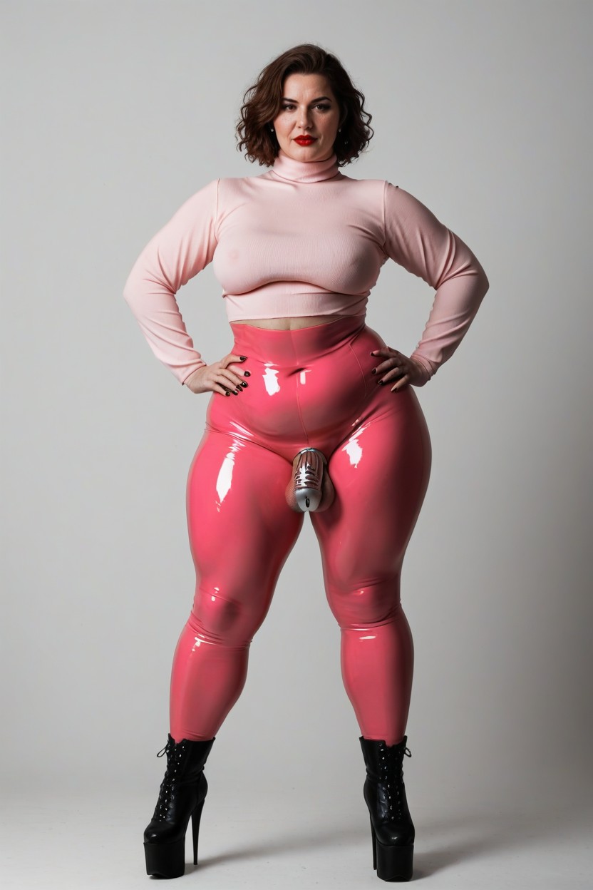 Looking At Viewer, Pink Latex Pants, Massive Round Ass Shemale AI Porn