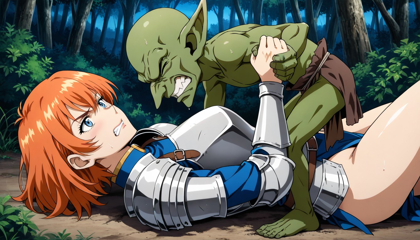 Goblin Above Female Knight, Taller Female, Goblin Armed With Club Hentai AI Porn