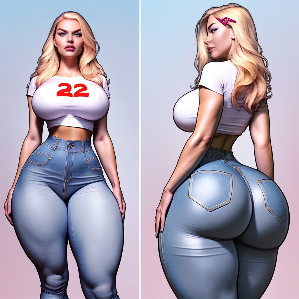 Disproportionately Massive Fake Butt, Plain Background, Looking Behind Her Porno IA