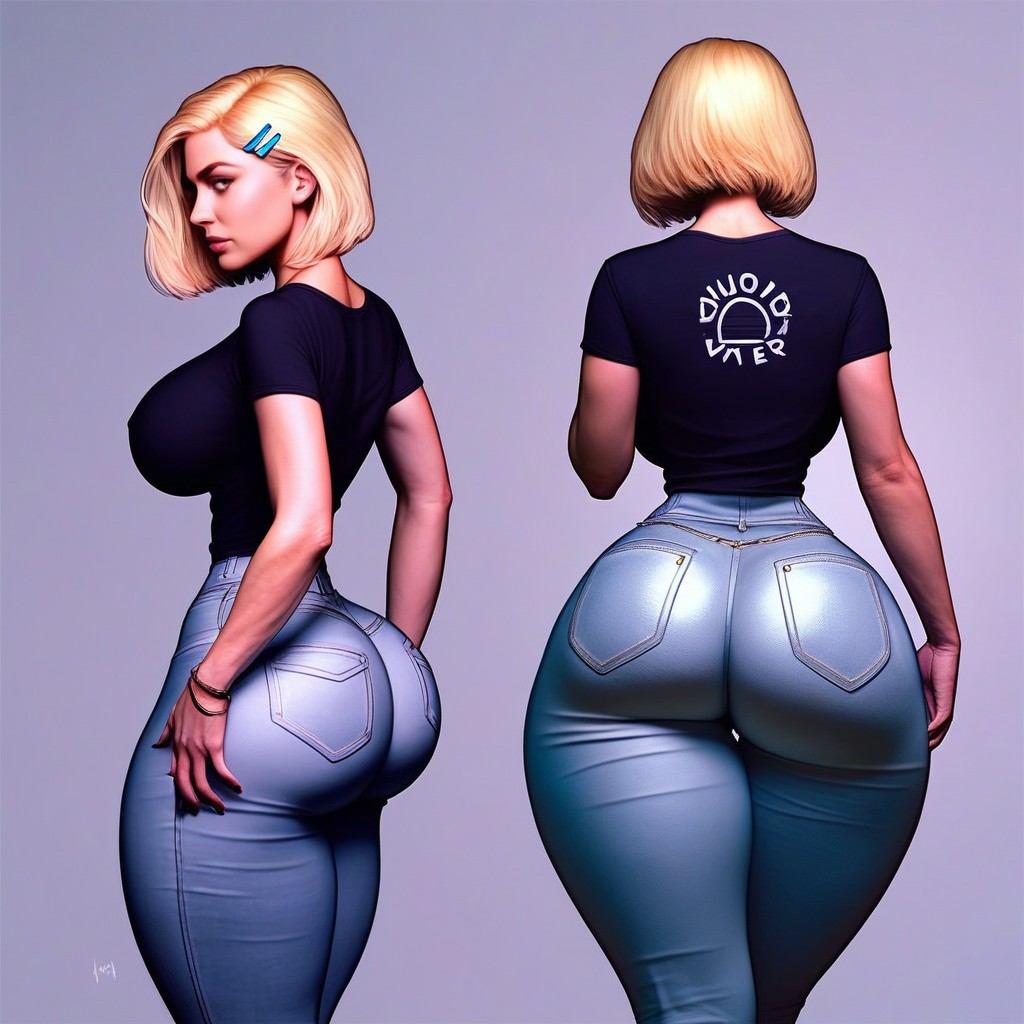 Looking Below Behind Her, Big Breasts, Plain Background AI Porn