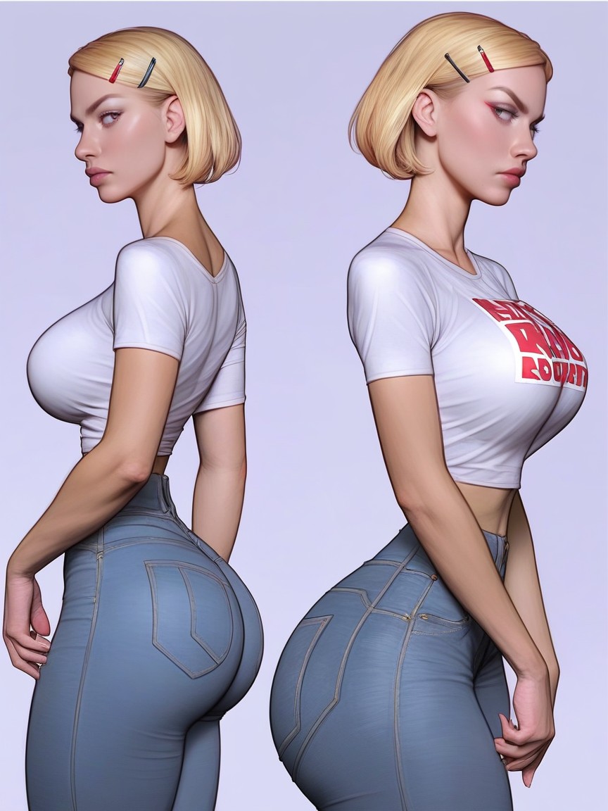 Sticking Out Her Buttocks, Extremely Large Ass, Gorgeous Face AI Porn
