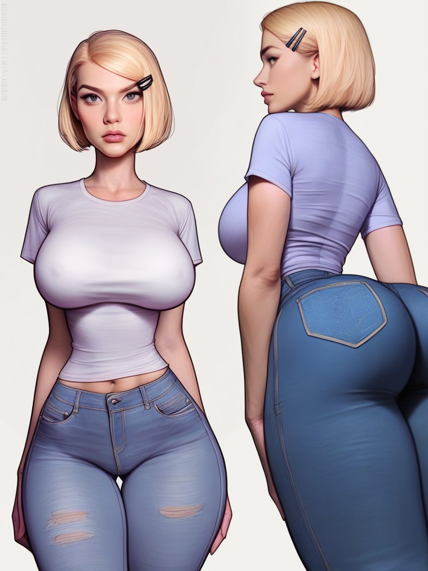 Plain Background, Sticking Out Her Buttocks, Extremely Large Ass AI Porn