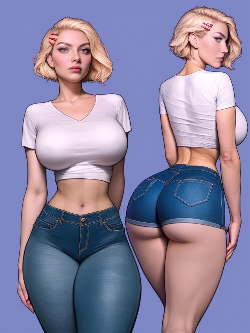Realistic Style Photo, Ultra Gluteal Cleft, Big Firm Round Buttocks AI Porn