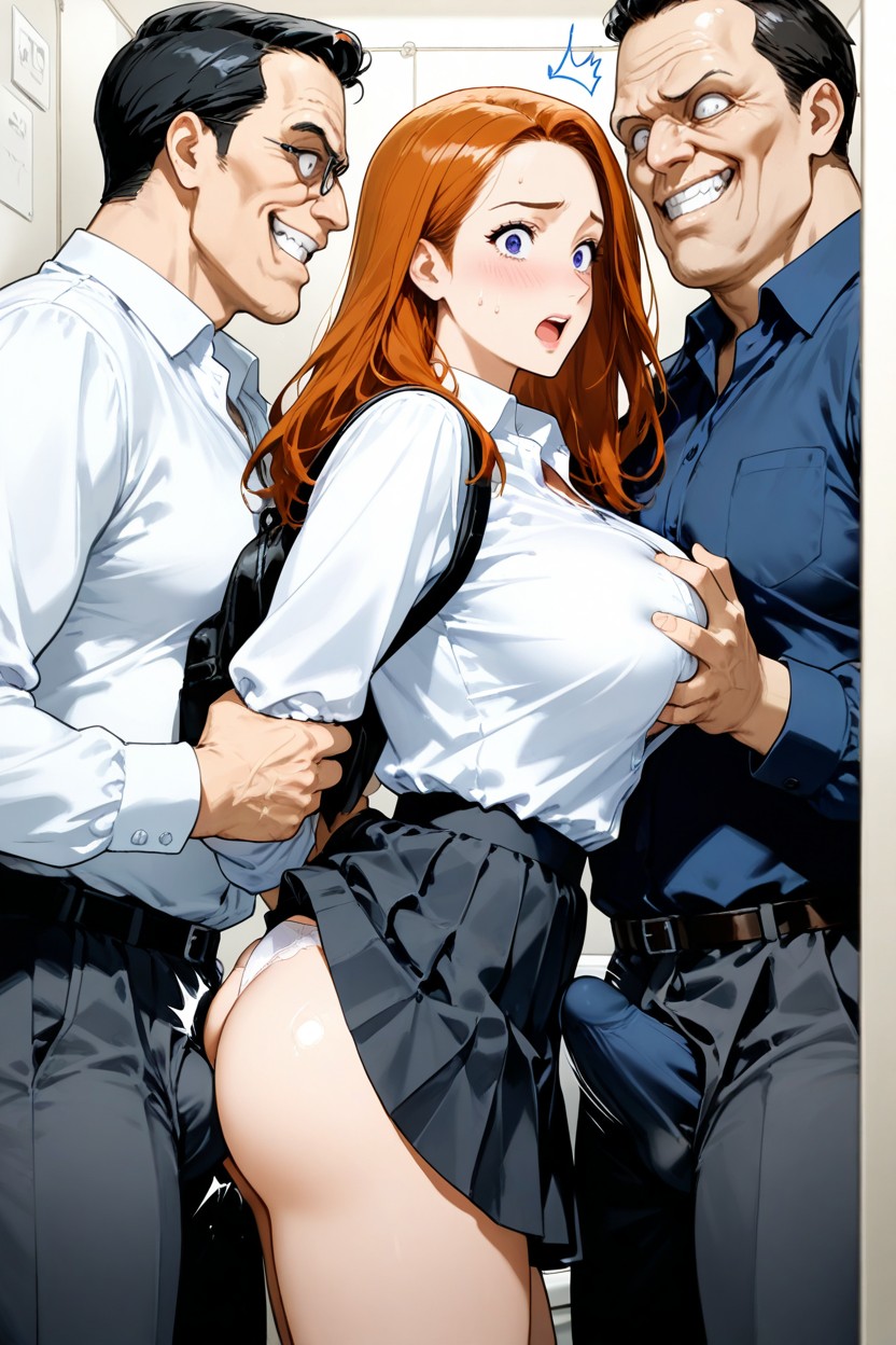 Woman With Unbuttoned Shirt, Hard Dick On Her Butt, Woman With Startled Face Hentai AI Porn