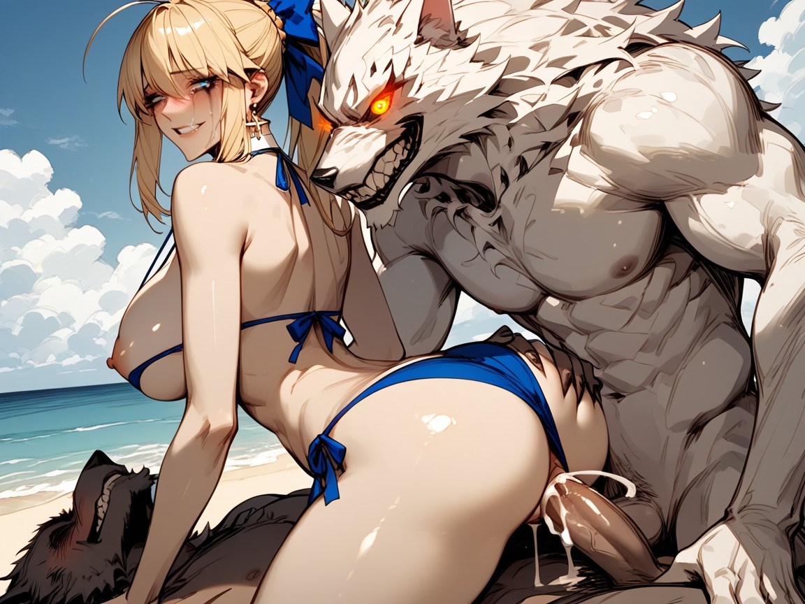 Grabbing Ass, Smeared Makeup, Blonde Hair Hentai IA